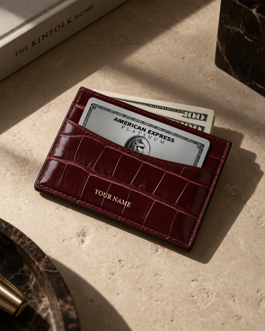 Card Holder - Italian Calfskin with Crocodile Pattern