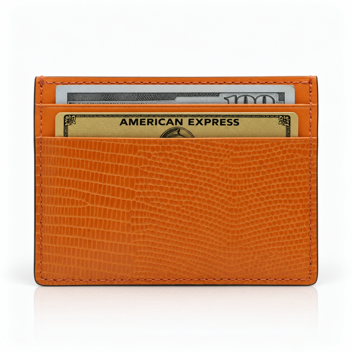 Card Holder - Cowhide Leather with Lizard Pattern